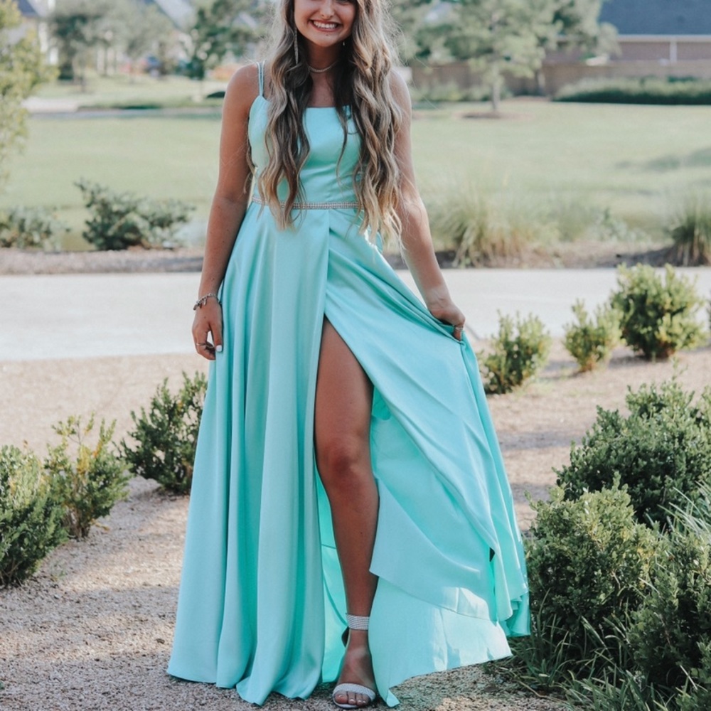 satin blue prom dress!